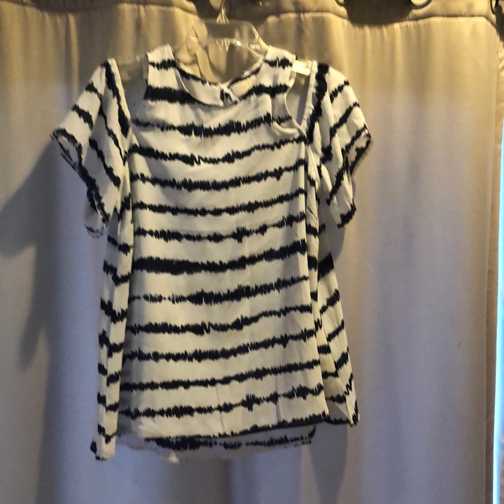 Navy and White Mudpie Cold Shoulder Top